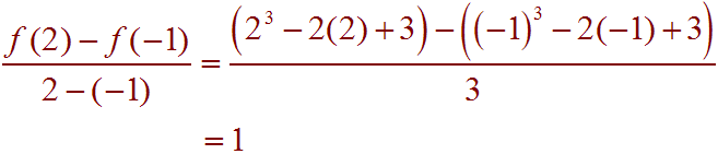 (f(2)-f(-1))/(2-(-1)) = (2^3-2(2)+3 - ((-1)^3-2(-1)+3))/3 = 1