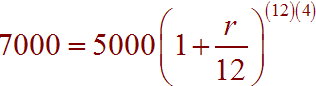 7000 = 5000(1+r/12)^(12*4)