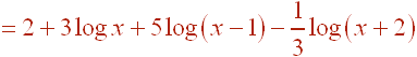 2+3 logx+5 log(x-1) - 1/3 log(x+2)