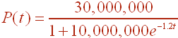 P(t) = 30000000/(1+10000000e^(-1.2t))