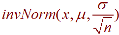 invNorm(x,mu,sigma/root(n))