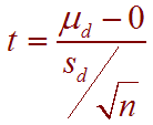 t = (mu_d - 0)/(s_d/root(n))