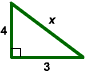 Right triangle with legs 4 and 3 and hypotenuse x.