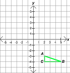 triangle with vertices A:(2,-3) B:(5,-4) C:(2,-4)